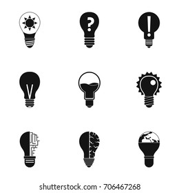 Idea bulb icons set. Simple illustration of 9 idea bulb vector icons for web design