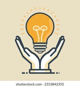 Idea Bulb Light Effect By Holding Hands Creative New Concept Vector Free Illustration Suitable Flat Icon Looking Well