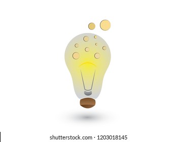 Idea bulb light is on with spreading bubbles vector illustration