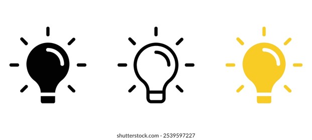 Icono del relámpago de la bombilla de la idea. concepto de la idea. Luz eléctrica, lámpara aislada, innovación, solución, pensamiento creativo, electricidad. Esquema, estilo plano y coloreado. iconos de negocios