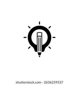 idea bulb logo with pencil combination in flat vector design style