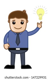 Idea Bulb with Man - Cartoon Office Vector Illustration
