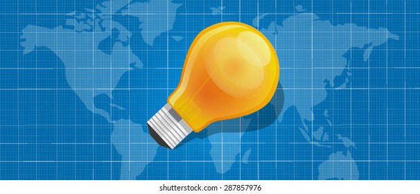 Idea bulb on world map concept of energy electricity or global creative solution for the globe