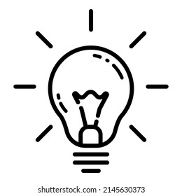 Idea Bulb Shining Flat Icon Isolated On White Background