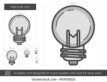 Icono de línea vectorial de la bombilla Idea aislado en fondo blanco. Icono de línea de la bombilla de Idea para infografía, sitio web o aplicación. Icono escalable diseñado en un sistema de cuadrícula.