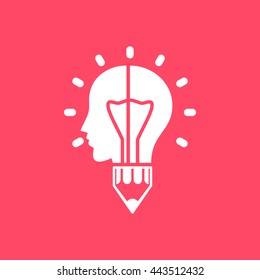 Idea Bulb white icon on magenta color background. Eps-10.