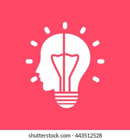 Idea Bulb white icon on magenta color background. Eps-10.