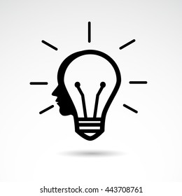 Idea bulb, wise human, conceptual icon. Vector art.