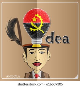 Idea bulb,made from the flag of Angola in  human head ,vector illustration