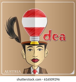 Idea bulb,made from the flag of Austria in  human head ,vector illustration