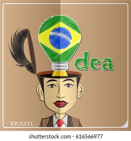 Idea bulb,made from the flag of brazil in  human head ,vector illustration