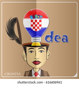 Idea bulb,made from the flag of croatia in  human head ,vector illustration