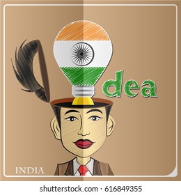 Idea bulb,made from the flag of India in  human head ,vector illustration