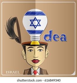 Idea bulb,made from the flag of Israel in  human head ,vector illustration