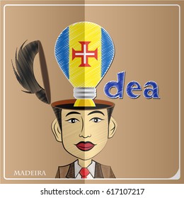 Idea bulb,made from the flag of Madeira in  human head ,vector illustration