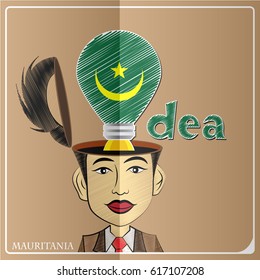 Idea bulb,made from the flag of Mauritania in  human head ,vector illustration