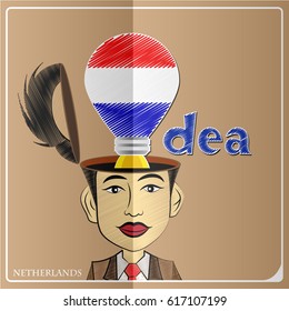 Idea bulb,made from the flag of Netherlands in  human head ,vector illustration