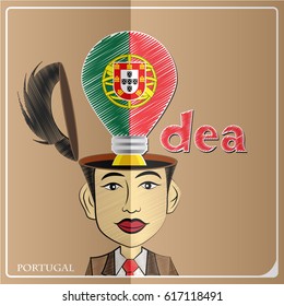 Idea bulb,made from the flag of Portugal in  human head ,vector illustration