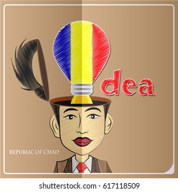 Idea bulb,made from the flag of Republic of Chad in  human head ,vector illustration