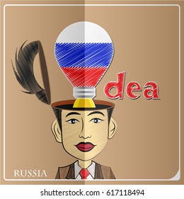 Idea bulb,made from the flag of Russia in  human head ,vector illustration