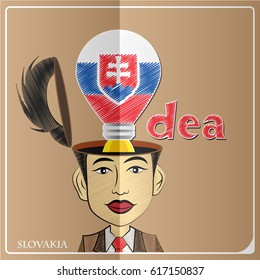 Idea bulb,made from the flag of Slovakia in  human head ,vector illustration