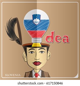 Idea bulb,made from the flag of Slovenia in  human head ,vector illustration