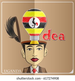 Idea bulb,made from the flag of Uganda in  human head ,vector illustration