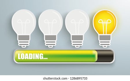 Idea bulbs with progress bar and text loading. Eps 10 vector file.