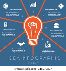 Idea Business Concept. Light bulb infographics template on seven positions possible to use for workflow, banner, diagram,  web design, timeline, area chart 