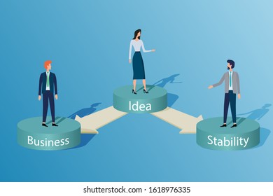 Idea, business, stability.People and symbols.It can be used for web banners or infographics.Vector illustration.
