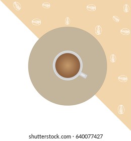 idea for cafe, one gray mug on beige background, hand drawn coffee beans