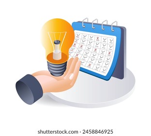 Idea calendar business plan technology infographic illustration 3d flat isometric