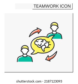 Idea color icon. Exchanging common ideas or strategies. Thinking activity between two men. Brainstorm. Discussion.Effective work. Teamwork concept. Isolated vector illustration