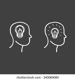 Idea concept art, hand drawn vector outline icon isolated on black