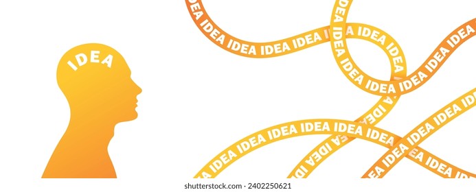 Idea concept background. Abstract image man silhouette and ribbons. Vector illustration