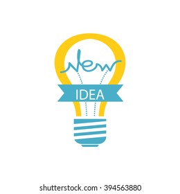 Idea concept background. Glowing yellow light bulb as inspiration concept. Light sign ideas. Vector light bulb icon. Creative idea in bulb shape. New idea logo