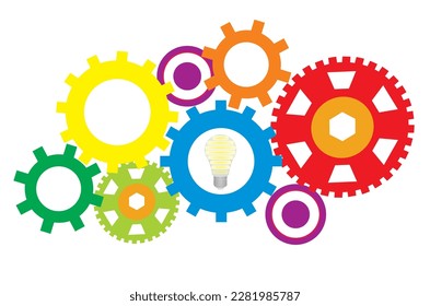 Idea concept. Bulb in machinery. vector