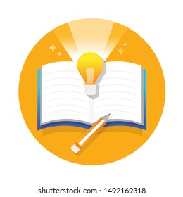 idea concept bulb, pencil and book flat icon vector design.