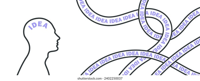 Idea concept. Business idea. Abstract image man silhouette and ribbons. Vector illustration