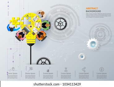 Idea concept for business analysis and brainstorm teamwork, creative innovation, consulting, financial report and project management strategy and accounting. Vector illustration.