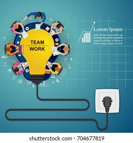 Idea concept for business analysis and brainstorm teamwork, creative innovation, consulting, financial report and project management strategy. Vector illustration.