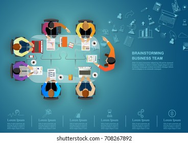 Idea concept for business analysis and brainstorm teamwork, creative innovation, consulting and project management strategy.Vector illustration Infographic template with people, team and icon.