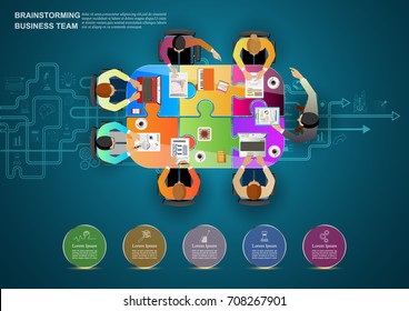  Idea concept for business analysis and brainstorm teamwork, creative innovation, consulting and project management strategy.Vector illustration Infographic template with people, team and icon. 