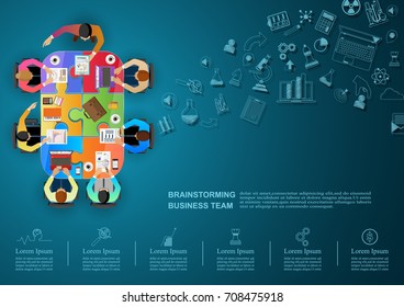  Idea concept for business analysis and brainstorm teamwork, creative innovation, consulting and project management strategy.Vector illustration Infographic template with people, team and icon. 