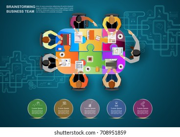  Idea concept for business analysis and brainstorm teamwork, creative innovation, consulting and project management strategy.Vector illustration Infographic template with people, team and icon. 