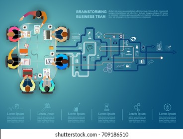 Idea concept for business analysis and brainstorm teamwork, creative innovation, consulting and project management strategy.Vector illustration Infographic template with people, team and icon.