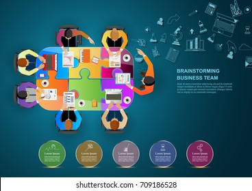  Idea concept for business analysis and brainstorm teamwork, creative innovation, consulting and project management strategy.Vector illustration Infographic template with people, team and icon.