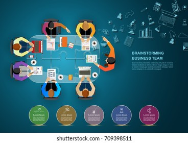  Idea concept for business analysis and brainstorm teamwork, creative innovation, consulting and project management strategy.Vector illustration Infographic template with people, team and icon.