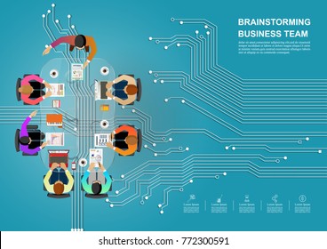 Idea concept for business analysis and brainstorm teamwork. Contains abstract circuit background.