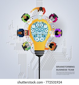 Idea concept for business analysis and brainstorm teamwork. Contains abstract circuit background.